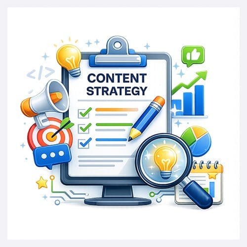 SEO services content strategy icon showing content planning, optimization and audience growth