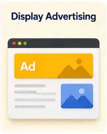 Display Advertising illustration showing banner ad concept for PPC Campaign Service and digital marketing campaigns