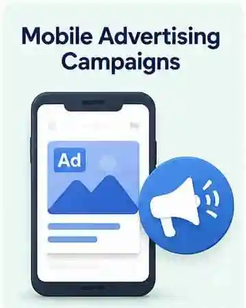 Mobile Advertising Campaign illustration showing smartphone advertising concept for PPC Campaign Service.