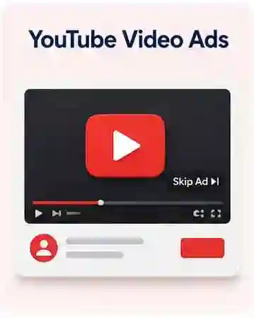 YouTube Video Ads illustration representing PPC Campaign Service with video advertising concept and play button interface.