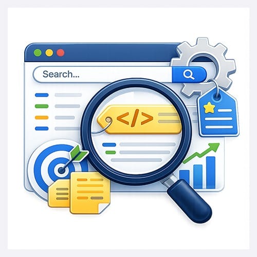 SEO services on page SEO icon showing website optimization, content structure and ranking growth